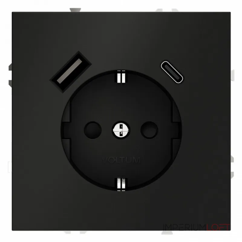 Розетка встраиваемая S70 с заземлением и защитными шторками 16А с USB A+С (черный матовый Voltum VLS040508