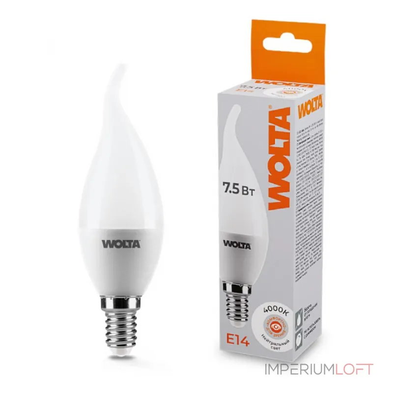 Лампа светодиодная Wolta E14 7.5Вт 4000K 25SCD7.5E14 от ImperiumLoft