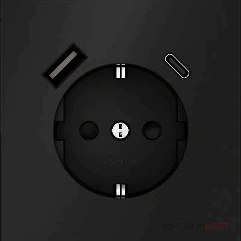 Розетка встраиваемая S70 с заземлением и защитными шторками 16А с USB A+С (черный матовый Voltum VLS040508
