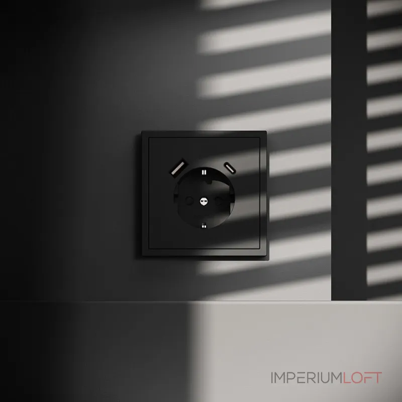 Розетка встраиваемая S70 с заземлением и защитными шторками 16А с USB A+С (черный матовый Voltum VLS040508