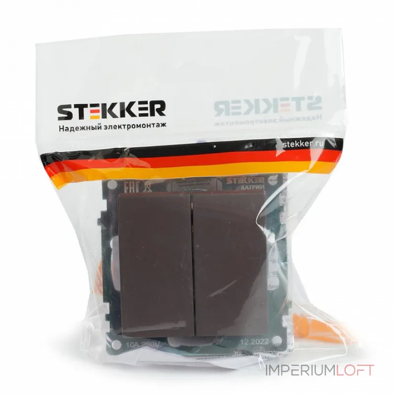 Выключатель двухклавишный без рамки Stekker Катрин 49019 от ImperiumLoft