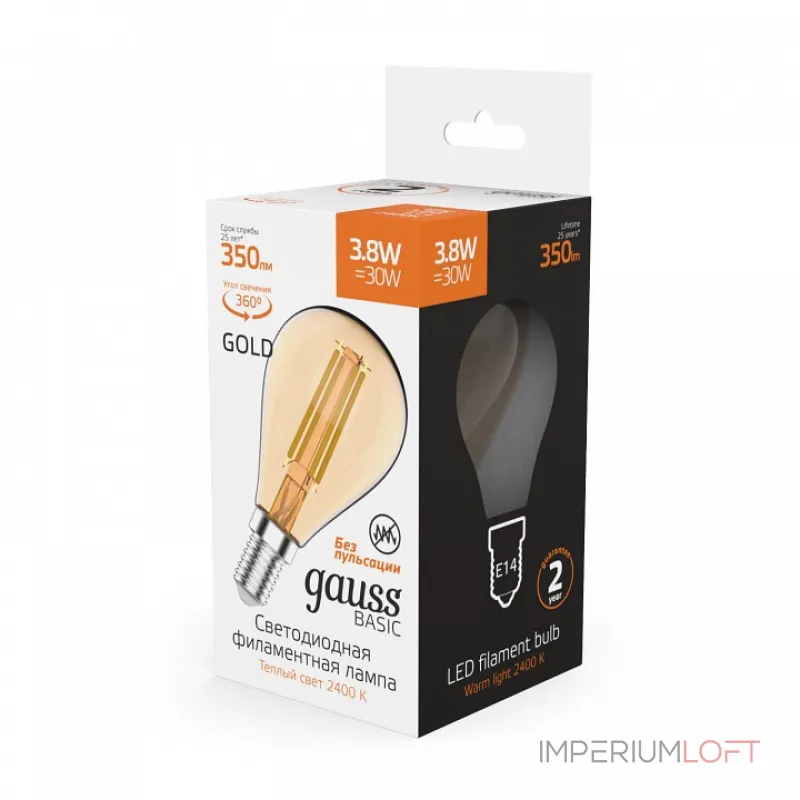 Лампа светодиодная Gauss E14 3.8Вт 2400K 1057154 от ImperiumLoft