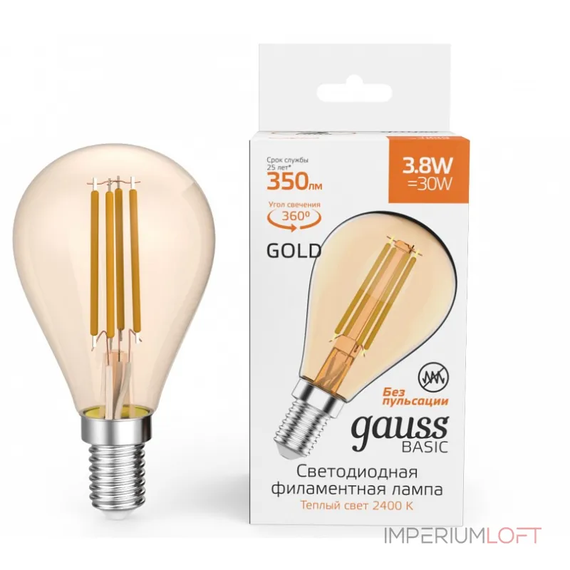 Лампа светодиодная Gauss E14 3.8Вт 2400K 1057154 от ImperiumLoft
