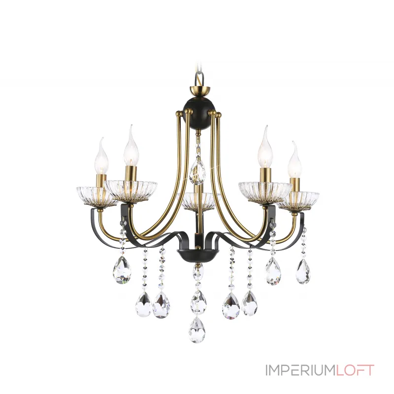 Подвесная люстра с хрусталем TR4952/5 BK/GD/CL черный/золото/прозрачный E14*5 max 40W D620*670 от NovaLamp