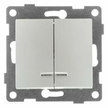 Выключатель двухклавишный с подсветкой без рамки Gusi Electric BRAVO С10В28-028 Выключатель двухклавишный с подсветкой без рамки Gusi Electric BRAVO С10В28-028