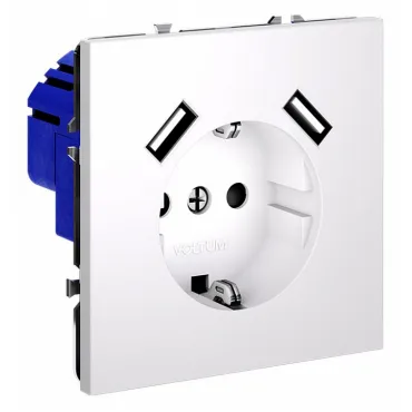 Розетка с заземлением и со шторкой и 2хUSB type A без рамки Voltum S70 VLS040402 Розетка с заземлением и со шторкой и 2хUSB type A без рамки Voltum S70 VLS040402