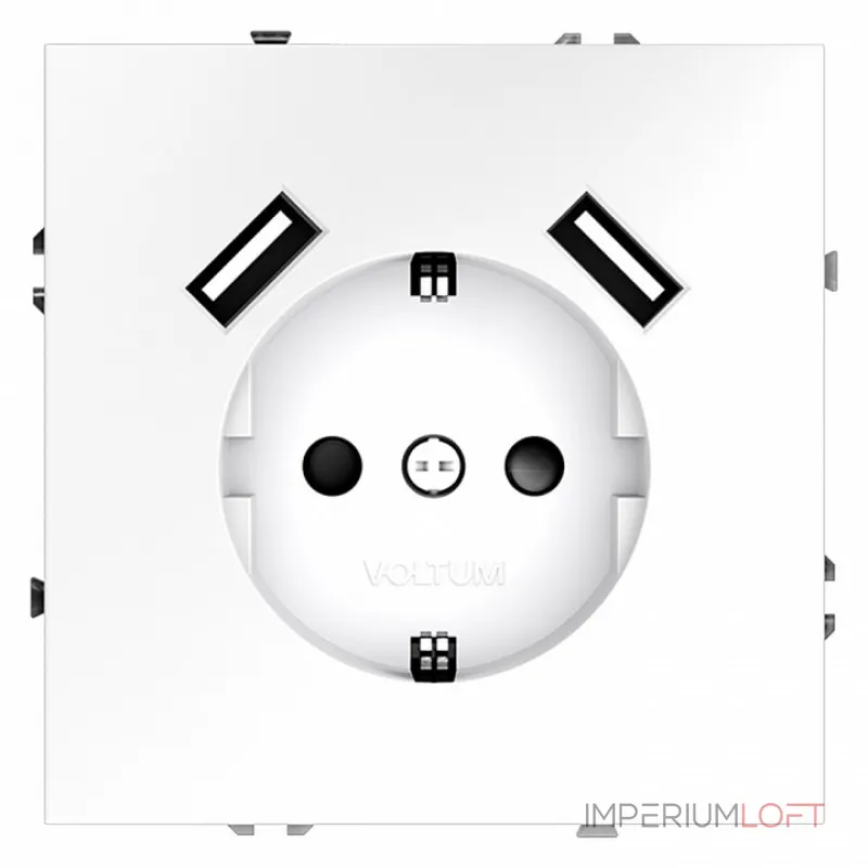 Розетка с заземлением и со шторкой и 2хUSB type A без рамки Voltum S70 VLS040402 от ImperiumLoft