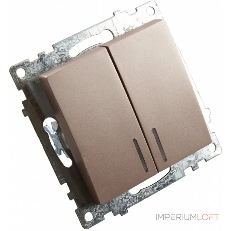 Выключатель двухклавишный с подсветкой без рамки Stekker Катрин 39593 от ImperiumLoft