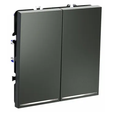 Проходной переключатель встраиваемый S70 двухклавишный с подсветкой 10А (титан) Voltum VLS020406