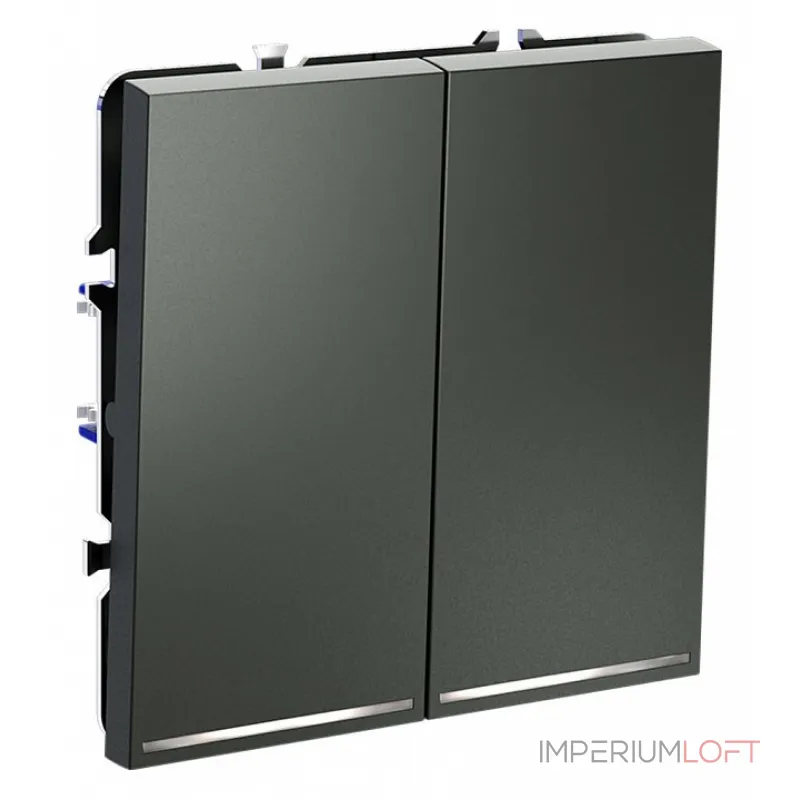 Проходной переключатель встраиваемый S70 двухклавишный с подсветкой 10А (титан) Voltum VLS020406