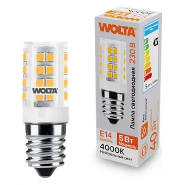 Лампа светодиодная Wolta E14 5Вт 4000K WSTD-JCD-5W4KE14-C