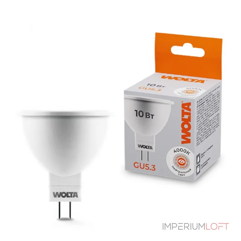 Лампа светодиодная Wolta GU5.3 10Вт 4000K 25SMR16-220-10GU5.3 от ImperiumLoft
