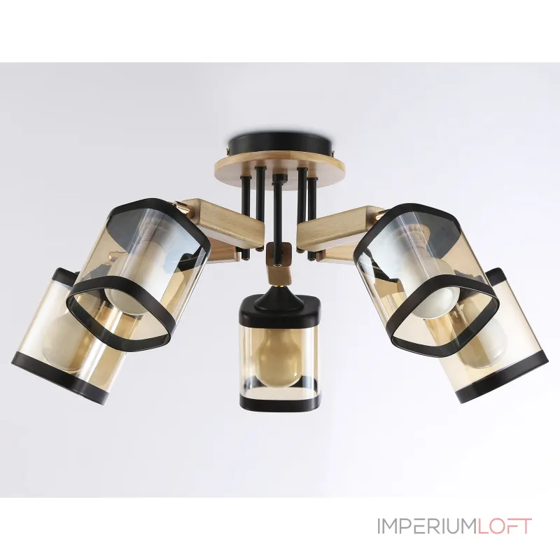 Подвесная люстра TR9529/5 BK/GD/TI черный/золото/янтарь E27*5 max 40W D670*260 от NovaLamp