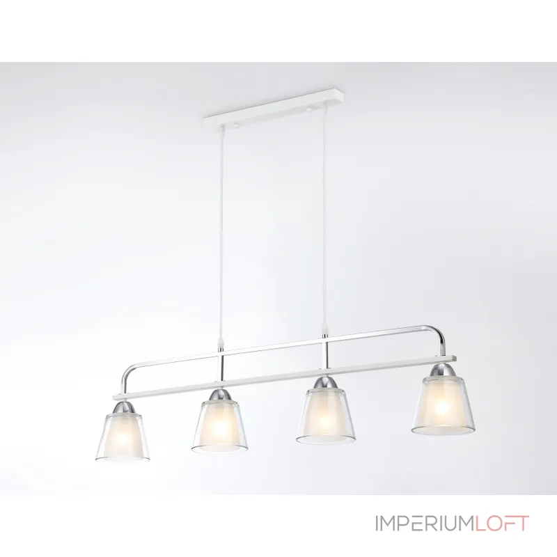 Светильник подвесной TR303242/4 WH/CH/CL/FR белый/хром/прозрачный/белый матовый E27*4 max 60W 870*120*780 от ImperiumLoft Светильник подвесной TR303242/4 WH/CH/CL/FR белый/хром/прозрачный/белый матовый E27*4 max 60W 870*120*780 от ImperiumLoft