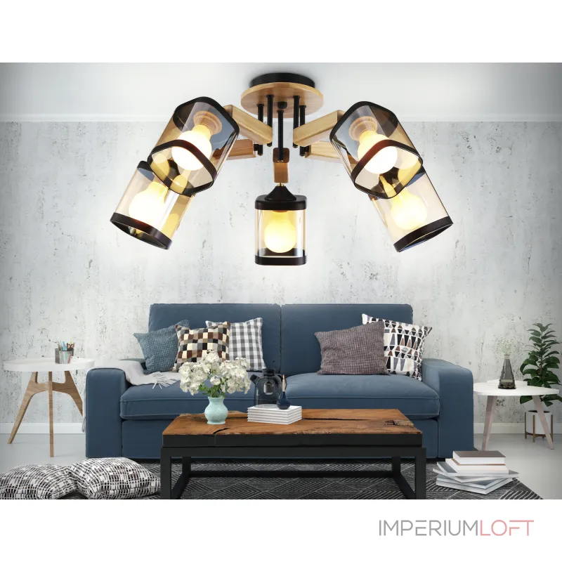 Подвесная люстра TR9529/5 BK/GD/TI черный/золото/янтарь E27*5 max 40W D670*260 от NovaLamp