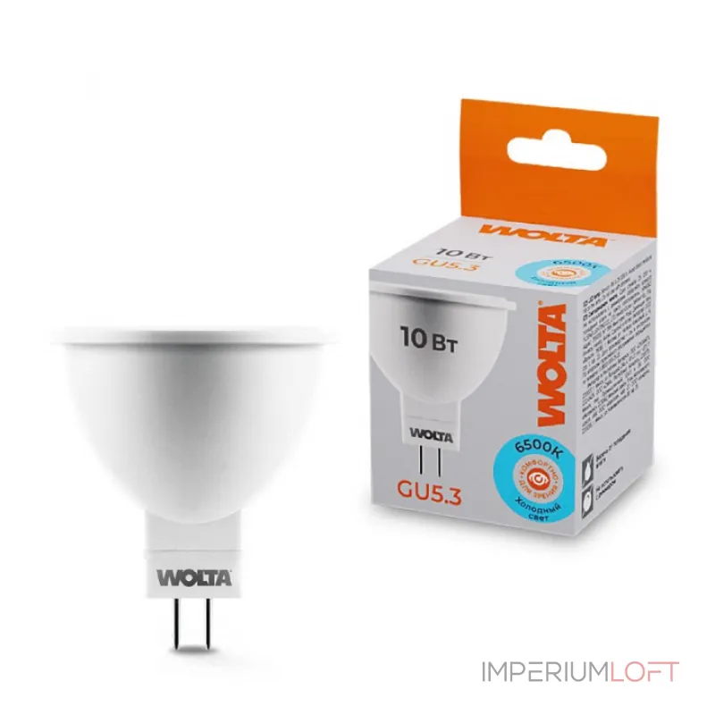 Лампа светодиодная Wolta GU5.3 10Вт 6500K 25WMR16-220-10GU5.3 от ImperiumLoft