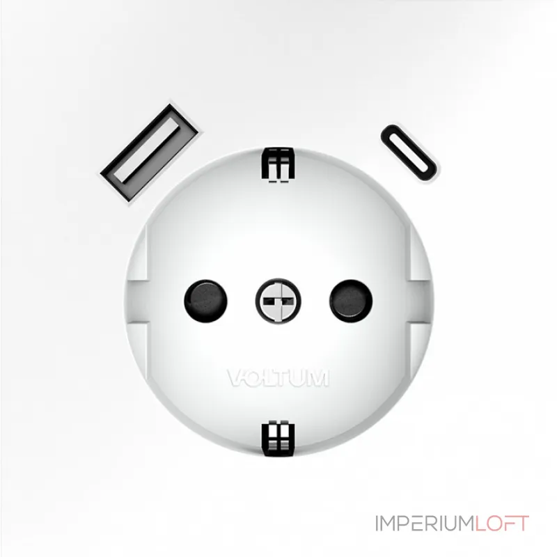 Розетка с заземлением и со шторкой и 2хUSB type A и C без рамки Voltum S70 VLS040502 от ImperiumLoft