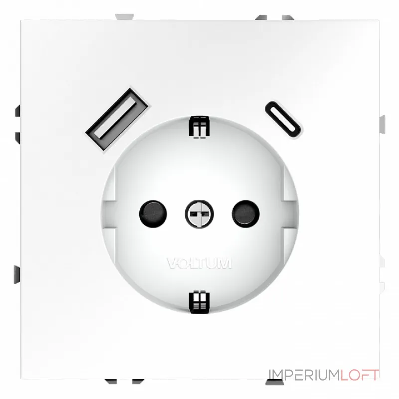 Розетка с заземлением и со шторкой и 2хUSB type A и C без рамки Voltum S70 VLS040502 от ImperiumLoft