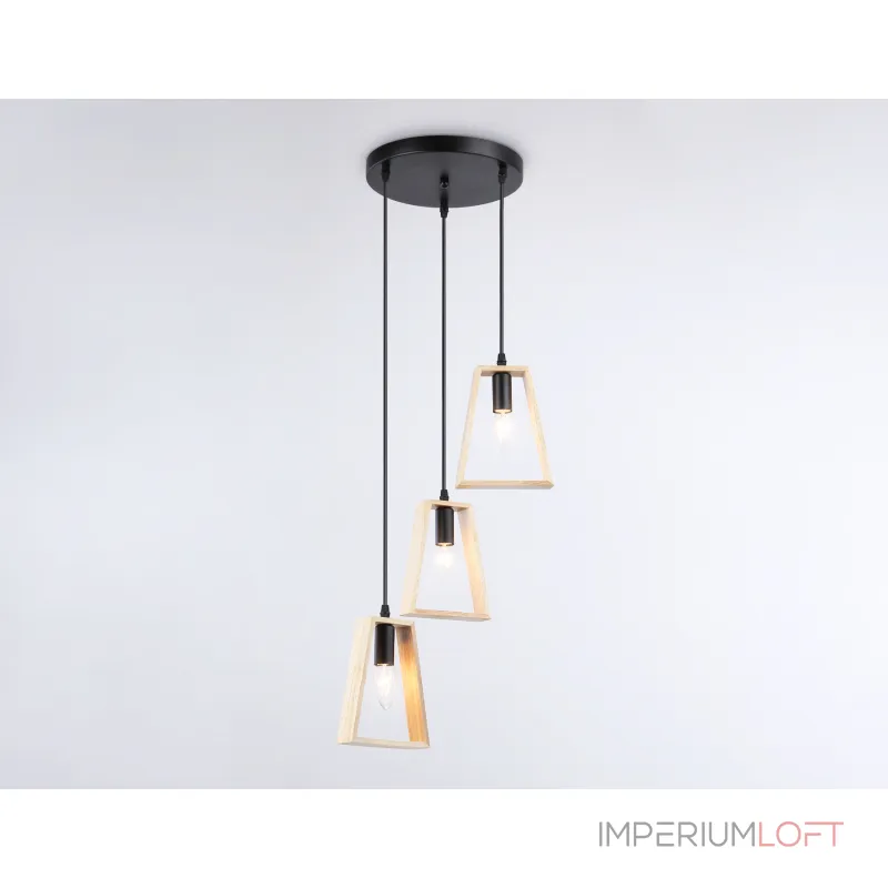 Подвесной светильник в стиле лофт TR80499/3 BK/LW черный/светлое дерево E14/3 max 60W D350*1000 от NovaLamp