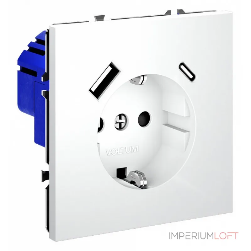 Розетка с заземлением и со шторкой и 2хUSB type A и C без рамки Voltum S70 VLS040502 от ImperiumLoft