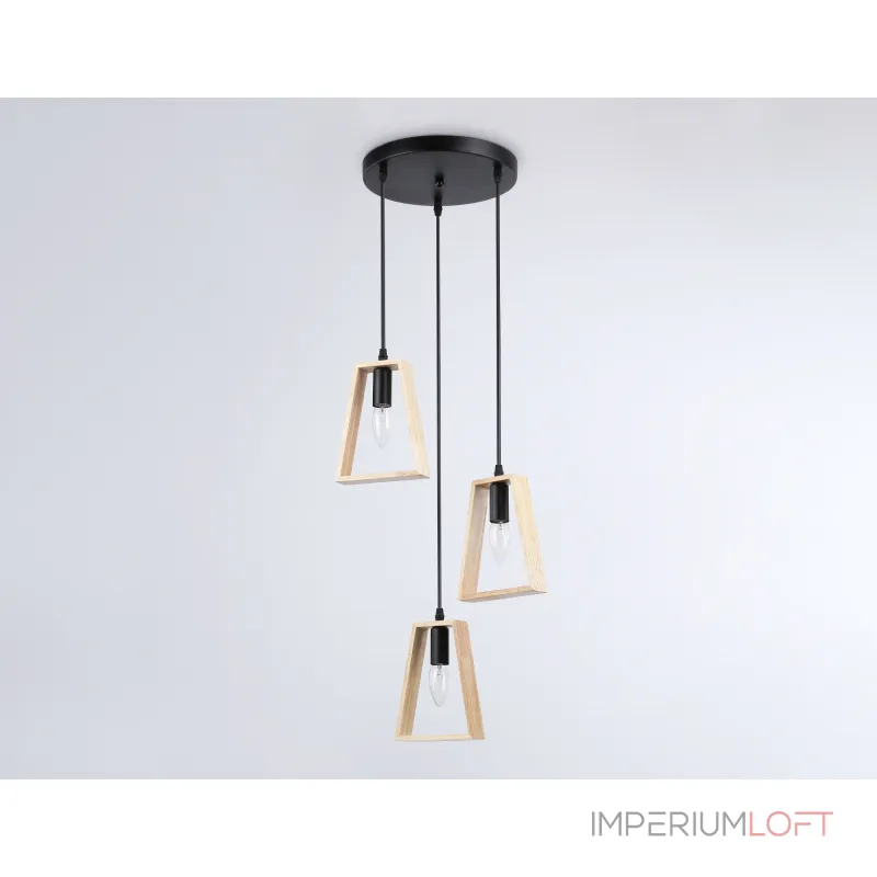 Подвесной светильник в стиле лофт TR80499/3 BK/LW черный/светлое дерево E14/3 max 60W D350*1000 от NovaLamp