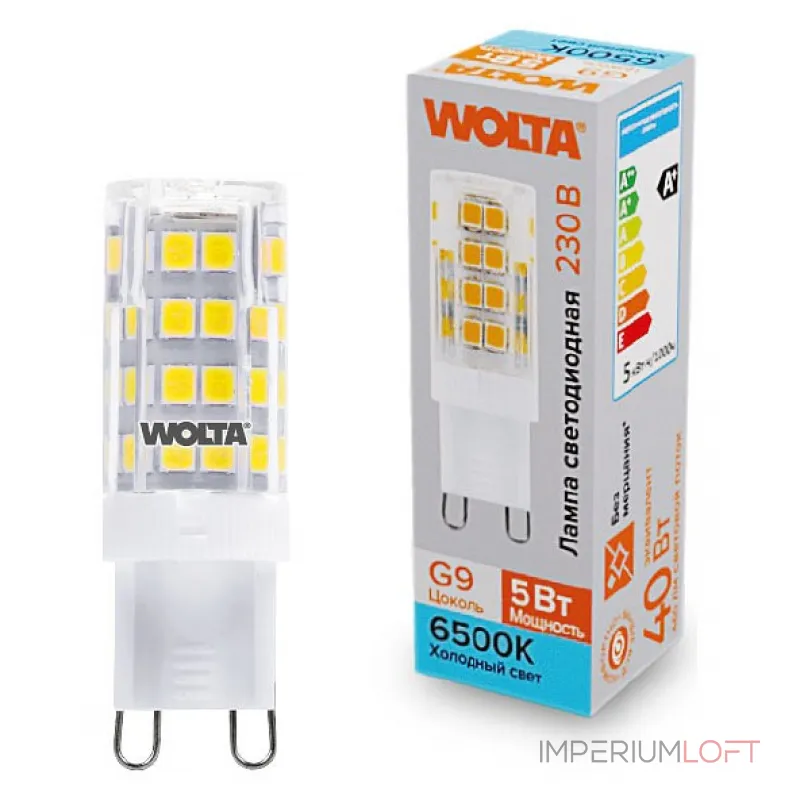 Лампа светодиодная Wolta G9 5Вт 6500K WSTD-JCD-5W6KG9-C от ImperiumLoft