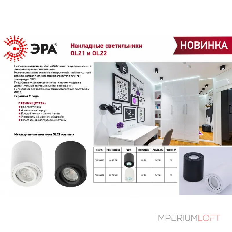 Накладной светильник Эра OL22 WH Б0054394 от ImperiumLoft