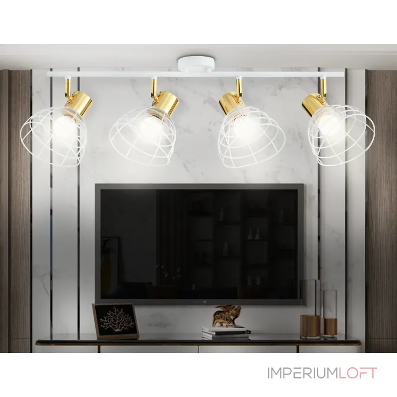 Настенно-потолочный спот в стиле лофт TR8603/4 WH/GD белый/золото E27*4 max 465*154*230 от NovaLamp Настенно-потолочный спот в стиле лофт TR8603/4 WH/GD белый/золото E27*4 max 465*154*230 от NovaLamp