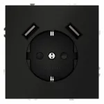 Розетка встраиваемая S70 с заземлением и защитными шторками 16А с USB A+A (черный матовый Voltum VLS040408