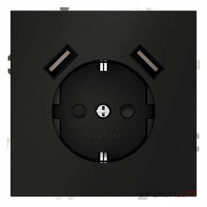 Розетка встраиваемая S70 с заземлением и защитными шторками 16А с USB A+A (черный матовый Voltum VLS040408