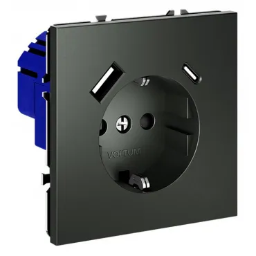 Розетка с заземлением и со шторкой и 2хUSB type A и C без рамки Voltum S70 VLS040506 Розетка с заземлением и со шторкой и 2хUSB type A и C без рамки Voltum S70 VLS040506