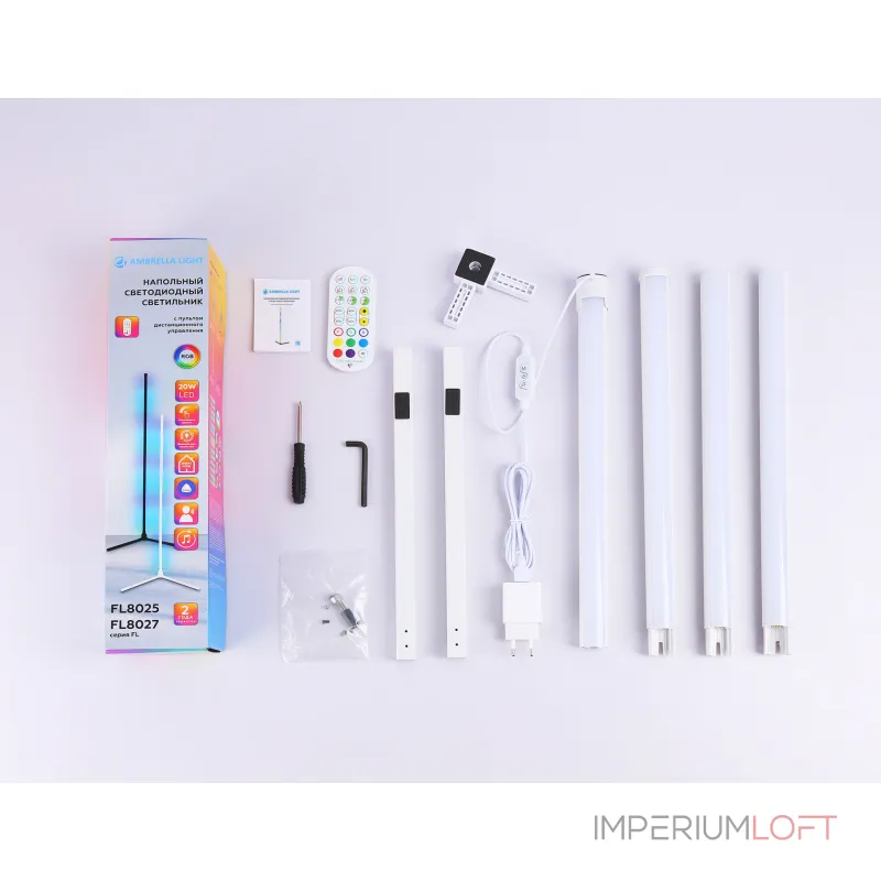 Светильник светодиодный напольный RGB с пультом FL8025 WH белый LED 20W RGB D32*1650 (ПДУ РАДИО 2.4G) от NovaLamp