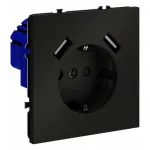 Розетка встраиваемая S70 с заземлением и защитными шторками 16А с USB A+A (черный матовый Voltum VLS040408