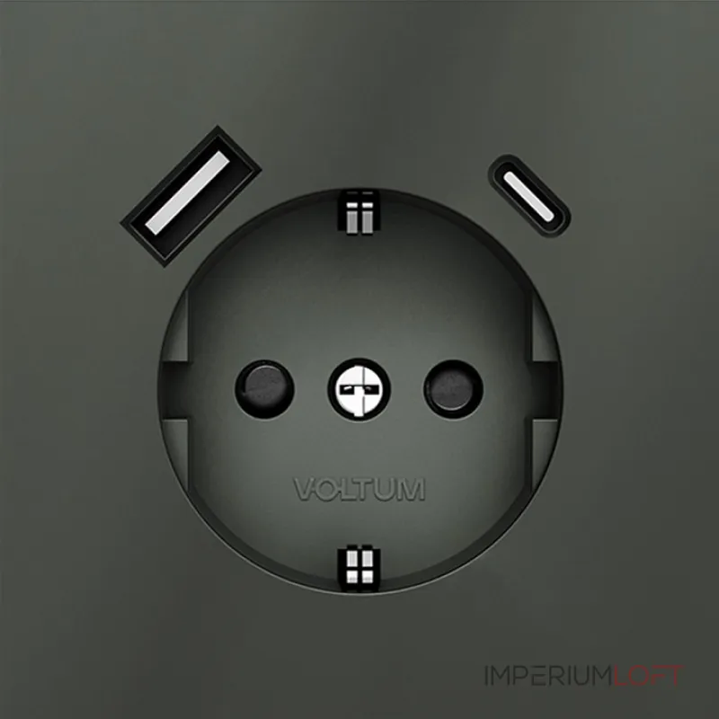 Розетка с заземлением и со шторкой и 2хUSB type A и C без рамки Voltum S70 VLS040506 от ImperiumLoft