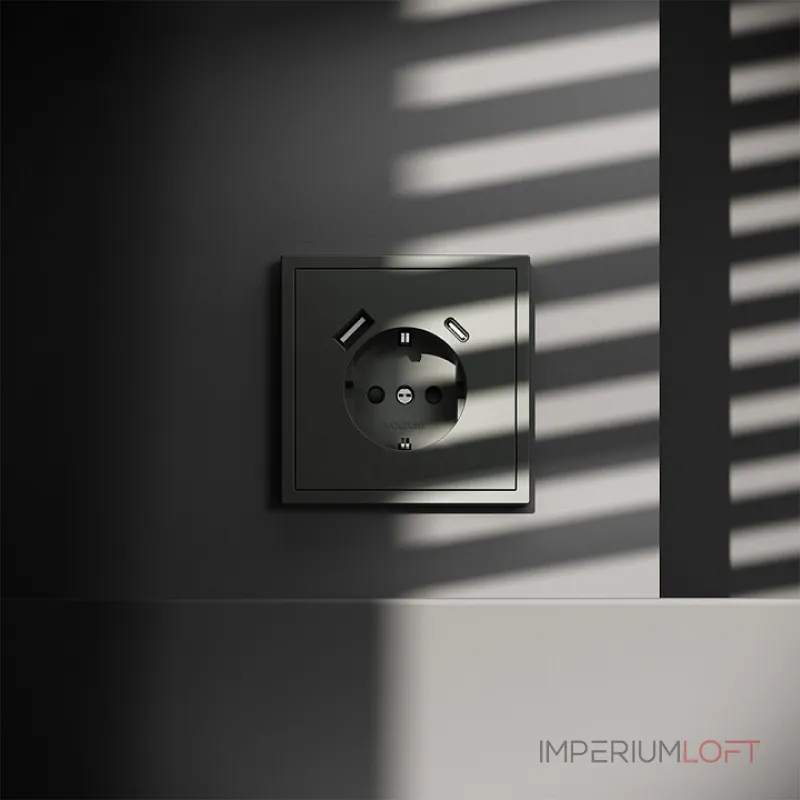 Розетка с заземлением и со шторкой и 2хUSB type A и C без рамки Voltum S70 VLS040506 от ImperiumLoft