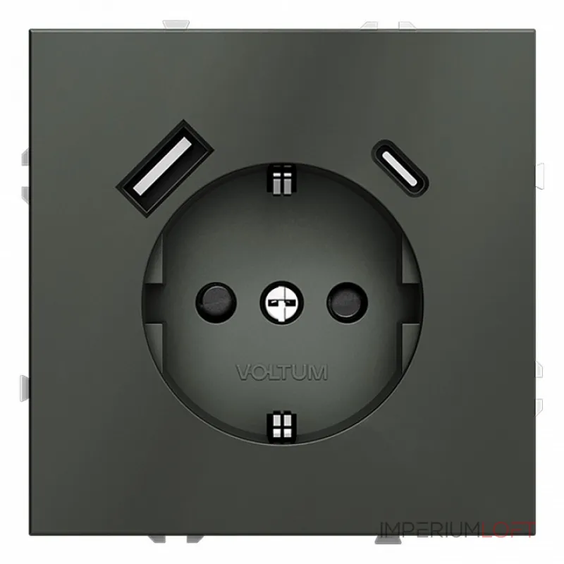 Розетка с заземлением и со шторкой и 2хUSB type A и C без рамки Voltum S70 VLS040506 от ImperiumLoft