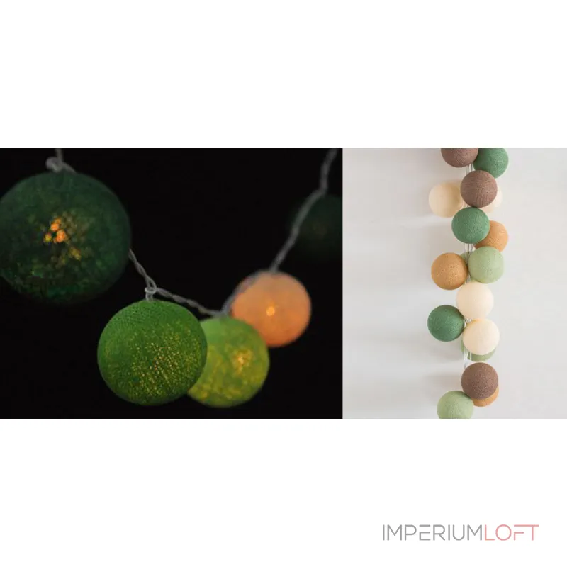 Гирлянда хлопковые фонарики Сotton Ball Forest Green от ImperiumLoft Гирлянда хлопковые фонарики Сotton Ball Forest Green от ImperiumLoft