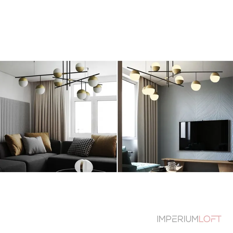 Люстра на штанге Balls white & brass 9