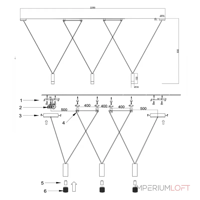 Wireflow LED White Suspension lam 3 патрона от ImperiumLoft
