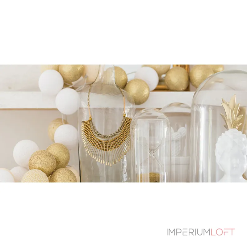 Гирлянда хлопковые фонарики Сotton Ball Shell-Gold от ImperiumLoft Гирлянда хлопковые фонарики Сotton Ball Shell-Gold от ImperiumLoft