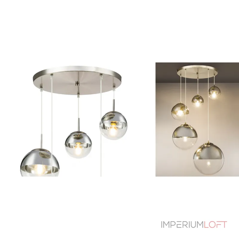 Светильник подвесной Mirror Ball Silver 5 плафонов от ImperiumLoft Светильник подвесной Mirror Ball Silver 5 плафонов от ImperiumLoft