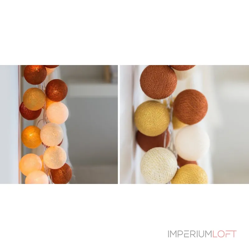 Гирлянда хлопковые фонарики Сotton Ball Gold-Copper от ImperiumLoft Гирлянда хлопковые фонарики Сotton Ball Gold-Copper от ImperiumLoft