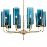 Люстра на штанге Agne Brass & Blue Glass Tube Chandelier 10