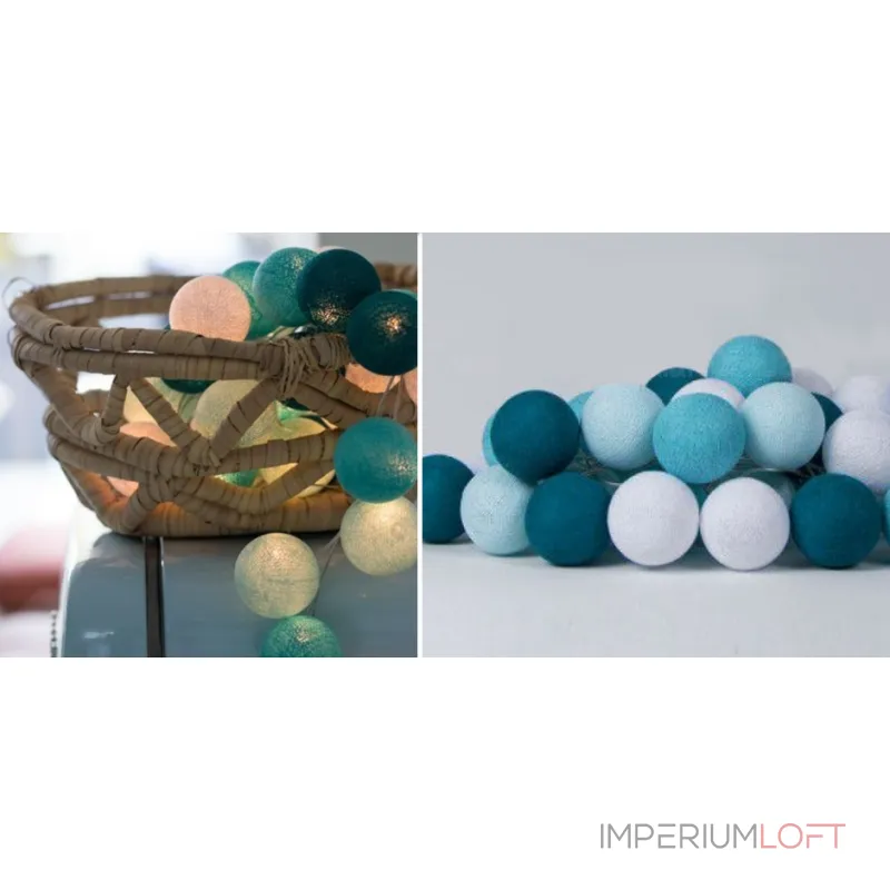 Гирлянда хлопковые фонарики Сotton Ball Aqua от ImperiumLoft Гирлянда хлопковые фонарики Сotton Ball Aqua от ImperiumLoft