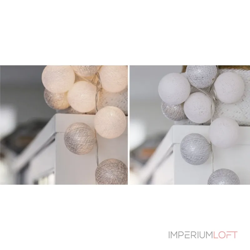 Гирлянда хлопковые фонарики Сotton Ball White-Silver от ImperiumLoft Гирлянда хлопковые фонарики Сotton Ball White-Silver от ImperiumLoft