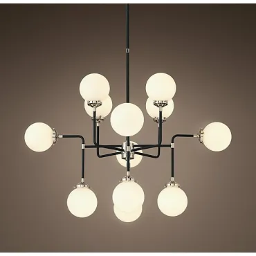 Люстра на штанге BISTRO GLOBE MILK GLASS SILVER CHANDELIER 12