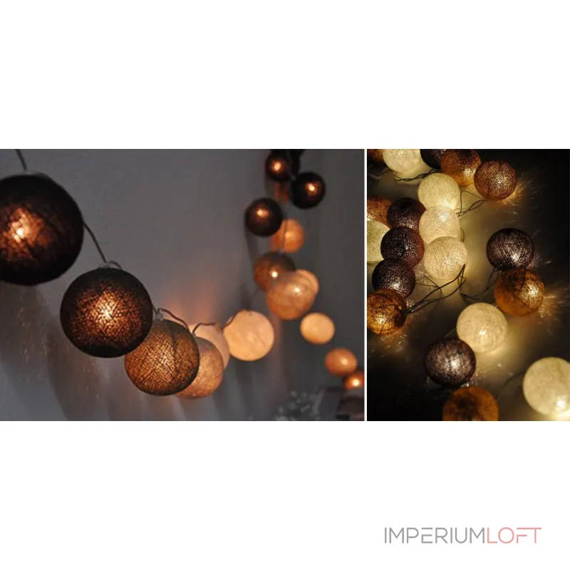 Гирлянда хлопковые фонарики Сotton Ball Brown от ImperiumLoft Гирлянда хлопковые фонарики Сotton Ball Brown от ImperiumLoft