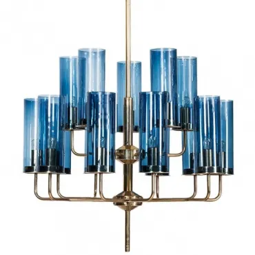 Люстра на штанге Agne Brass & Blue Glass Tube Chandelier