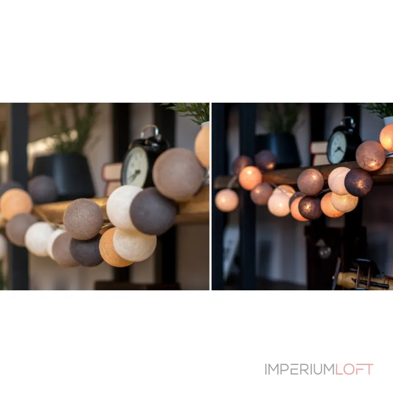 Гирлянда хлопковые фонарики Сotton Ball Clay от ImperiumLoft Гирлянда хлопковые фонарики Сotton Ball Clay от ImperiumLoft