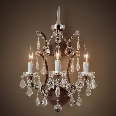 Бра 19th c. Rococo IRON & CLEAR CRYSTAL Wall Lamp
